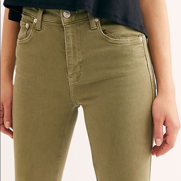 FREE PEOPLE Raw High-Rise Jegging NWT 26 Army - Picture 3 of 5